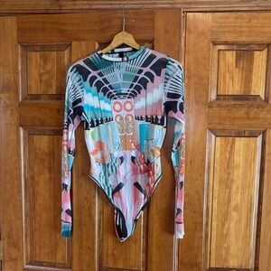 SKIMS Colorful Abstract Long Sleeve Bodysuit